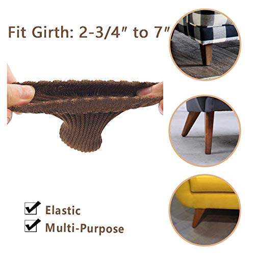 LimBridge 24pcs Chair Socks, Fit Girth from 2" to 7", Elastic Wood Floor Furniture Chair Leg Feet Protectors Covers Caps Set, Vertical Knitted Brown - Thumbnail 3