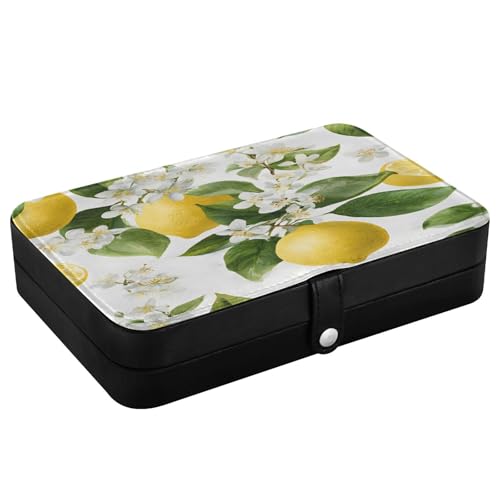 senya Leather Jewelry Box, Lemon Flower Pattern Necklace Ring Earrings Storage Organizer for Women Travel Jewelry Organizer