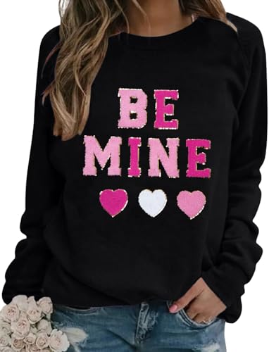 MYHALF Sudaderas de San Valentín con diseño de corazón: sudaderas de San Valentín para mujer, informales, con gráficos, de manga larga, Negro 01, XXL