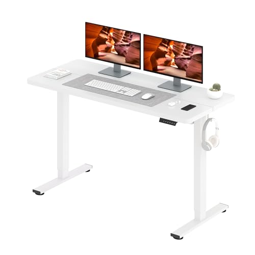 Image of Adjustable Stand Up Desk with Memory Preset, 55 x 24 Inch Standing Desks Electric Desk for Home Office with Splice Board (White)