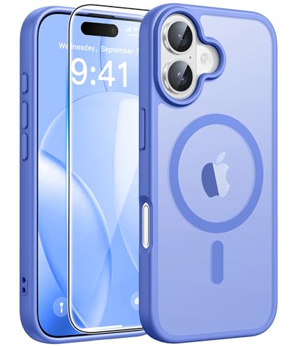 FNTCASE for iPhone 16 Case [Compatible with Magsafe] Translucent Matte Cases with [Screen Protector] Military Grade Shockproof Protective Phone Cover - Ultramarine