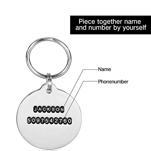 DIY Dog ID Tags Pet ID Tags, Engraved Dog Tags and Cat Tags Personalized Chew-Proof Tags, Stainless Steel Dog Tags, up to 2 Lines of Custom Text, Round, Piece Together Name&Number by Yourself - Thumbnail 7