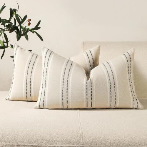 Image of Hckot Stripe Throw Pillow Covers 12x24 Lumbar Grey Pillow Covers Farmhouse | Modern Decorative Pillows Textured Cushion Covers for Sofa Couch Bed Living Room Decor