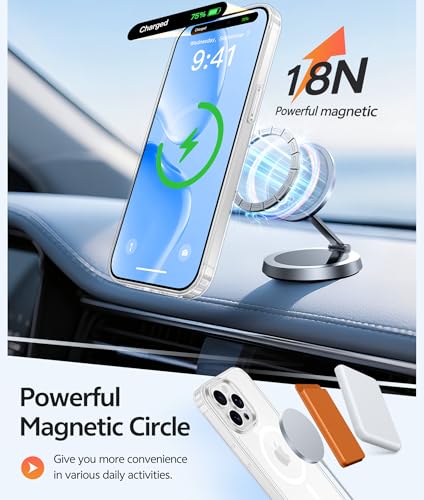 Image of FNTCASE for iPhone 14 Pro Case: [Compatible with Magsafe] [Screen Protector] Anti Yellowing Transparent Clear Magnetic Phone Cover - Military Grade Shockproof Drop Proof Protective Cases - Clear