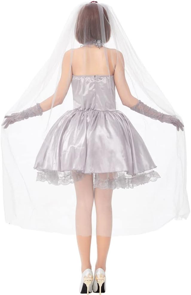 [YUEEI] ゾンビ 花嫁 薔薇 ハロウィン 仮装 ヴァンパイア 吸血鬼 キョンシー ゴースト 幽霊 キョンシー コスプレ ワンピース ウェディング 可愛い レディース イベント パーティー プレゼント