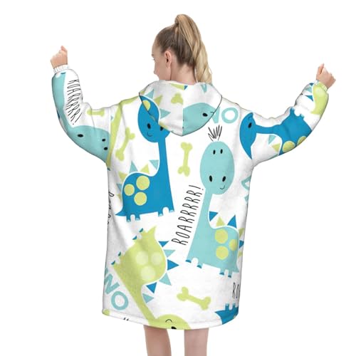 Couverture à capuche dinosaure chaude et confortable avec manches pour l'hiver - 3