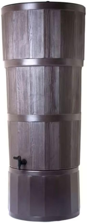150L Woodgrain Effect Water Butt with Stand Tap Lid and Diverter - Oak Brown Recycled Polybutt Rainwater Harvesting Tank for Garden Irrigation Sustainable Outdoor Water Saving Solution - By Polytank