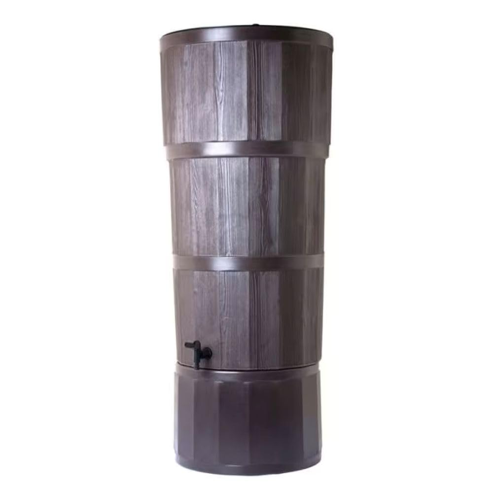 150L Woodgrain Effect Water Butt with Stand Tap Lid and Diverter - Oak Brown Recycled Polybutt Rainwater Harvesting Tank for Garden Irrigation Sustainable Outdoor Water Saving Solution - By Polytank