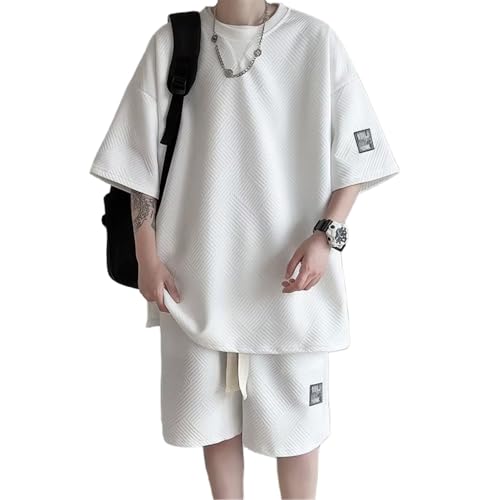 [Aaronlive] Tシャツメンズ 夏服半袖 上下 セット ゆったり ジャージ メンズ 上下 ハーフパンツ セットアップ メンズ 無地 スウェット メンズ 上下セット 大きいサイズ 吸汗速乾 部屋着 オフルームウエアwhite XLの商品画像（Amazon）