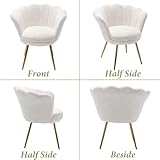 Ya-Home Sessel Wohnzimmer aus Teddystoff, Schminktischstuhl mit Goldfuß Gepolsterter Blumenform Loungesessel Relaxsessel für Wohn/Schlafzimmer, Weiß