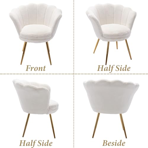 Ya-Home Sessel Wohnzimmer aus Teddystoff, Schminktischstuhl mit Goldfuß Gepolsterter Blumenform Loungesessel Relaxsessel für Wohn/Schlafzimmer, Weiß