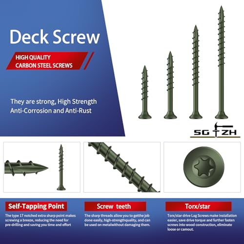 Image of #10 x 3-1 /2 inch Deck Screws (464Pcs) 8lb. Exterior Wood Screws. Carbon Steel, Green, Flat Head, Rust Resistant epoxy Coated, with T25 Star Bit