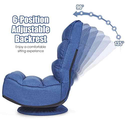 Giantex 360 Degree Swivel Gaming Chair, 6 Position Adjustable Folding Floor Chair, 300lb Spring Support, Comfortable Padded Backrest, Lazy Sofa Chair Game Rocker for Teens Adults (Navy Blue) - Thumbnail 4