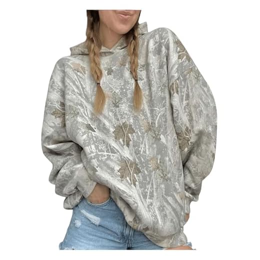 BEAUDRM Women's Y2K Camo Hoodie Long Sleeve Sweatshirt Camouflage Pullover Oversized Hooded Sweatshirt Army Green Small