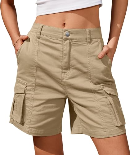 BUNSLOOM Shorts Damen Sommer Cargo Kurze Wanderhose Outdoor Freizeithose mit Mehrfach Taschen