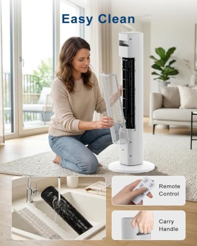 Image of Antarctic Star 36 inch Tower Fan for Bedroom, 85 Oscillating Standing Floor Fan, 3 Speeds 2 Modes, 23 ft /s High Velocity, 12H Timer with Remote, Portable Cooling Fan Living Room Office, White