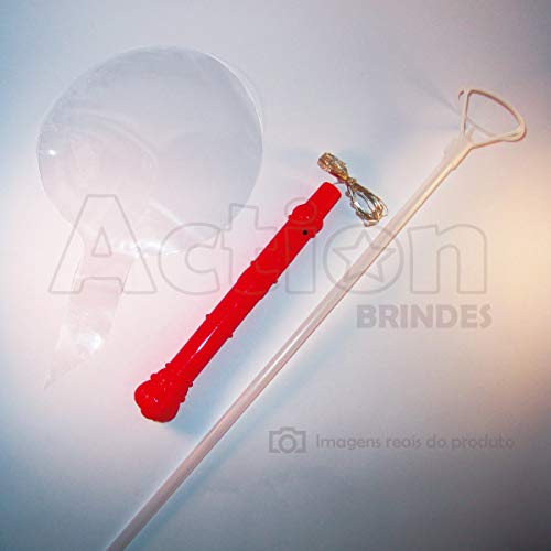 Balão De Led Transparente C/Vareta Kit 6 Un + Bomba De Ar