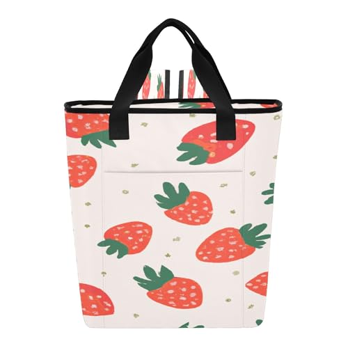PYBUG Strawberry Reusable Insulated Backpack 36 Cans,Large Leakproof Portable Cooler Tote Organizer for Office Picnic Hiking Beach BBQ