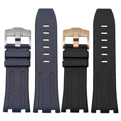 Bracelet montre caoutchouc pour Audemars Piguet 15703 bleu boucle argent 28mm - 2