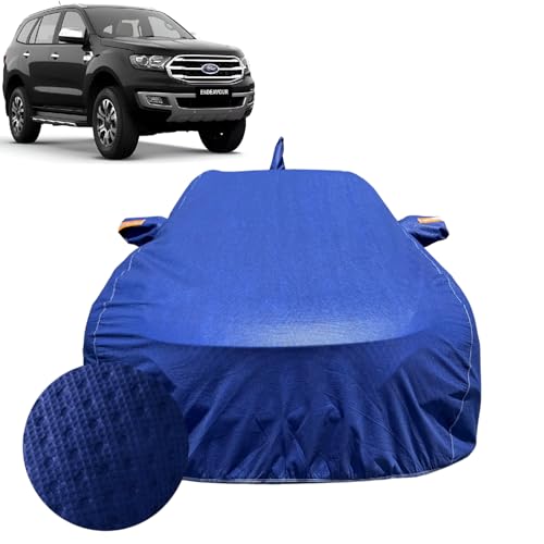 Image of Car Cover for Ford Endeavour (2016-2021) | 100% Waterproof Cover with Antenna & Reflective Mirror Pockets | Dustproof, Scratchproof, Heatproof Endeavour Car Cover |Soft Cotton Lining| Blue