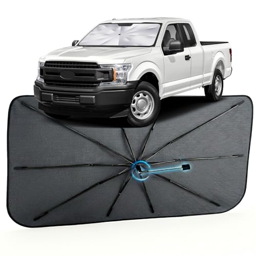 Image of Car Windshield Sun Shade for Ford F150 2015-2020 -[Reflective Coated Fabric] Sunshade Umbrella for Front Window, Car Shades Sun Visor Keep Car Cool and Protects Interior, 1:1 Exact Fit
