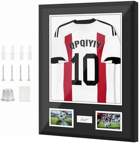 Trikotrahmen 60x80cm Schwarz Trikot Bilderrahmen für Fotos und Autogramme | Massivholzrahmen mit robuster Acrylscheibe für Trikots, Fotos und Autogramme – ideal zum Sammeln, Ausste