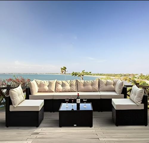 Générique - Générique Salon de Jardin Exterieur en Résine Tressée Poly Rotin Salon de Jardin 6 à 8 Personnes Fauteuil en rotin modulable, Entretien Facile