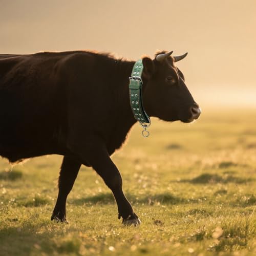 Image of Cattle Collar Adjustable Sheep Neck Strap Thick Canvas Four-Layer Nylon Thickened Collar with 2-Rows Metal Buckle and Ring Metal Buckle Traction Chain for Farm Animals Pets (29.5 inch~45.2 inch)