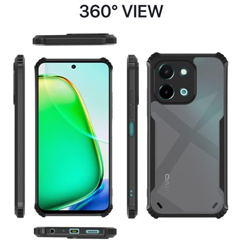 Image of Pikkme Crystal Clear Transparent Back | Ultra Hyrbid | Full Camera Protection | Raised Edge | Bumper Back Case for Vivo Y28 4G (Black)