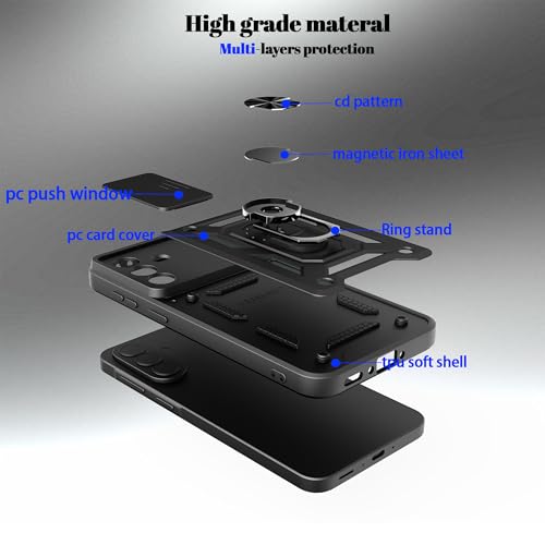 Image of Tough Armor Bumper Back Cover Case for Samsung Galaxy A57 5G | Sliding Camera Cover, Kickstand & Ring Holder 360 Degree Protection Back Cover Case for Samsung Galaxy A57 5G - Black