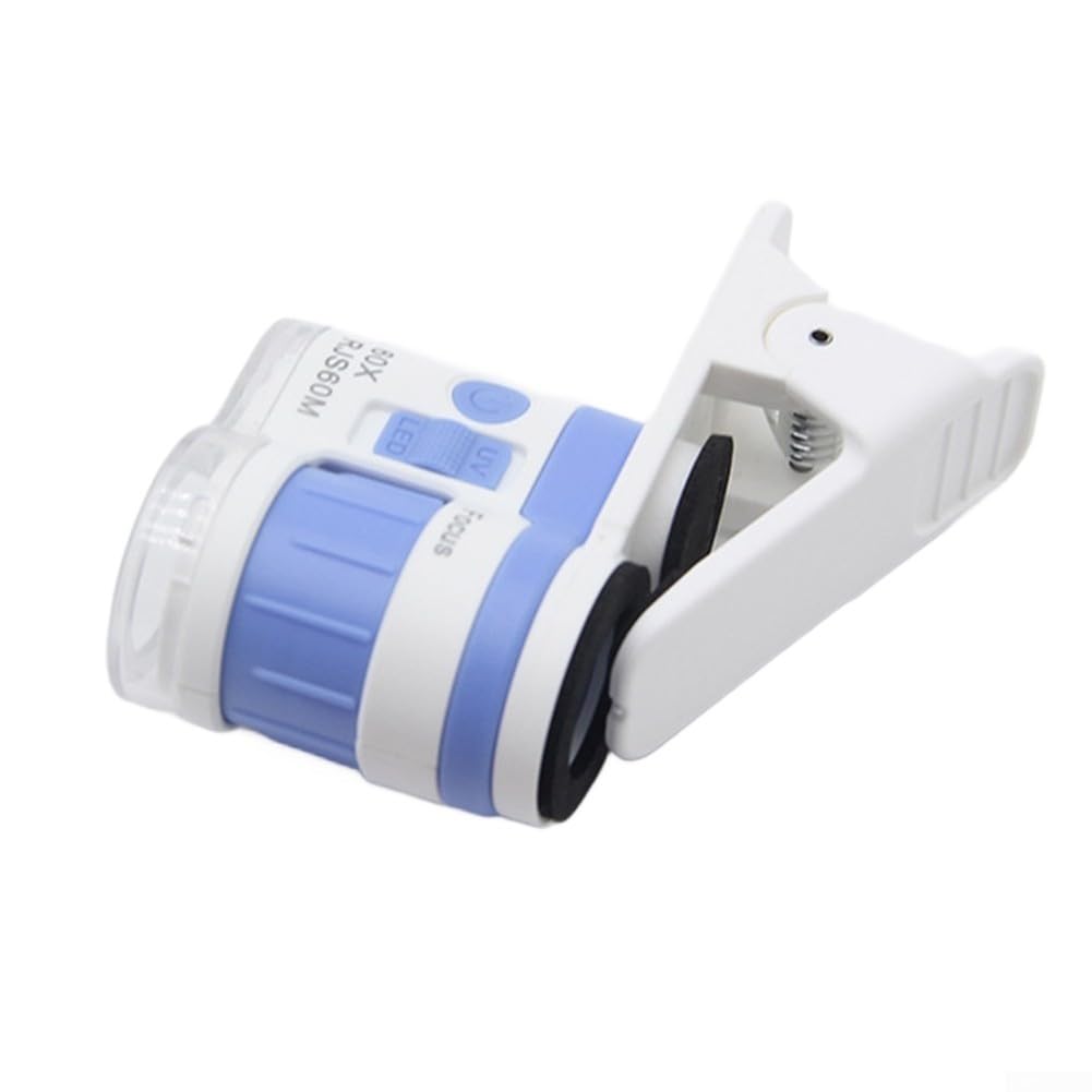 Microscopio portatile con ingrandimento 60x, con clip per telefono, luce bianca a LED, per progetti scientifici, hobby, uso nero, blu, giallo, arancione (nero)