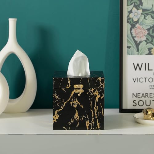 Black and Gold Marble Tissue Box Cover for Kleenex Box, Modern Elegant Tissue Box Holder with Lock for Bathroom, Bedroom, and Living Room, Square Shape Toilet Tissue Holder Organizer - Image 7