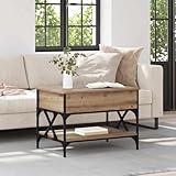  Générique Table Basse Relevable Style Industriel, Plateau Chêne Artisanal 70x50x50 cm - Table Convertible Bureau/Manger, Bois d\'Ingénierie Durable, Idéale pour Salon et Petits Espaces