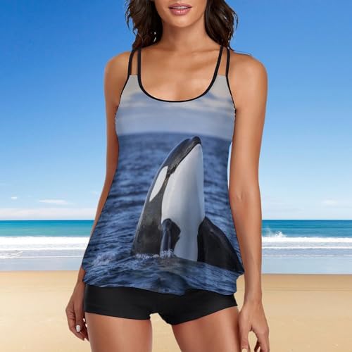 Trajes de baño para mujer estilo tankini orca con shorts para playa 3