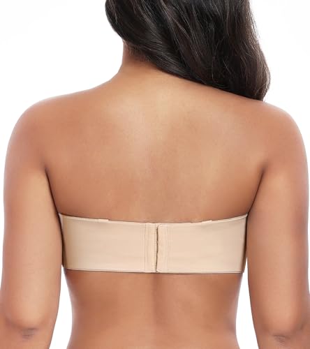 DotVol Women's Seamless Bandeau Unlined Underwire Minimizer Strapless Bra for Large Bust(Beige, 32DD) - Thumbnail 2