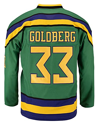 Mens Mighty Ducks Jersey Movie Shirts Ice Hockey Jersey (33 Goldberg Green, Large)