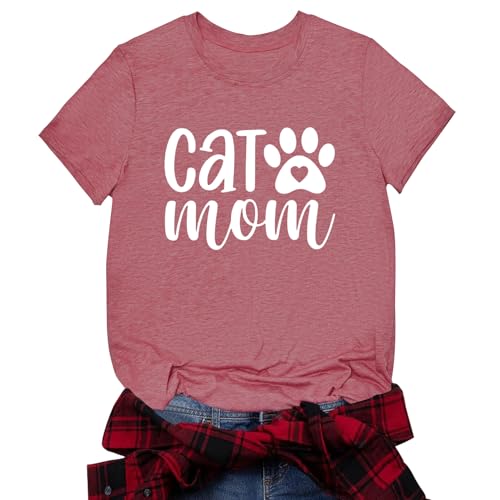 Mama Shirts for Women:Mama Shirt Cat Mom Letter Print T-Shirt Funny Cat Lover Graphic Tops