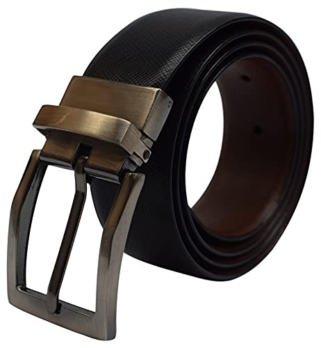 MARSHAL Men's Reversible Leather Belt 1.4" Wide Black & Brown Rotating Buckle Classic Style Dress Belt Jean Belt For Men2