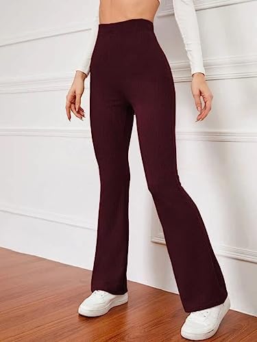 Image of Bhochi Western Trousers Pants for Women | Stretchable Yoga Pants | Boot Cut Ribbed Trouser| Bell Bottom Trousers for Women