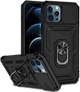 Hitaoyou iPhone 12 Pro Max Case with Camera Cover & Kickstand, Slide Lens Protection + 360° Rotate Ring Stand, Impact-Resistant, Shockproof, Protective Bumper,Covers for iPhone 12 pro max Black