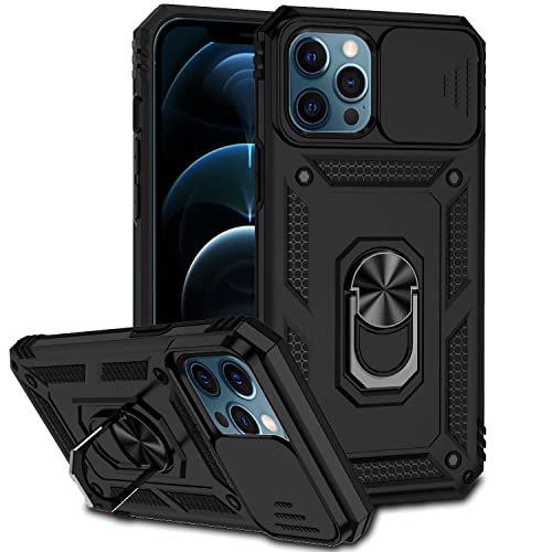 Hitaoyou iPhone 12 Pro Max Case with Camera Cover & Kickstand, Slide Lens Protection + 360° Rotate Ring Stand, Impact-Resistant, Shockproof, Protective Bumper,Covers for iPhone 12 pro max Black