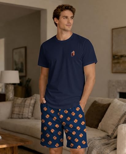 Image of Yoimira Mens Soft Pajama Set Short /Long Sleeve 2 Piece PJs with Pockets | Men's short /long sleeve pajama set, soft 2 piece PJs with pockets for sleepwear, loungewear, relaxing at home and nightwear