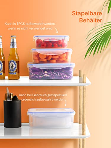 Foto von D.Perlla Frischhaltedose mit Deckel, 5 Teiliges Plastik Vorratsdosen Set BPA Frei, Spülmaschinen- Mikrowellen- und Gefrierschrankgeeignet, Ineinander stapelbar, Transparent