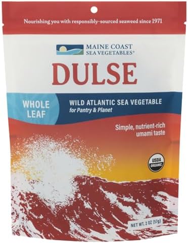 Maine Coast Sea Vegetables Organic Dulse Whole Leaf Bag | Nutrient Rich Food & Seaweed Snacks | Rich in Iodine & Minerals | North Atlantic Harvest | Great for Salads, Soup, Smoothies | 2 Oz