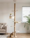 Aechonow 9ft Floor to Ceiling Cat Tree for Large Cats, 5'' Deep Nest-Like Hammock for Indoor Kittens, 5-Tier Adjustable Cat Tower(76-108Inch), Beige
