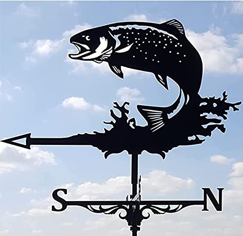 Yard Decoration Fish Weathervane Ornament Stainless Steel Weathervanes Animal Weathervane Wind Direction Indicator For Garden Patio Ornament (Color : Fish),Weathervanes,Black #TOP1