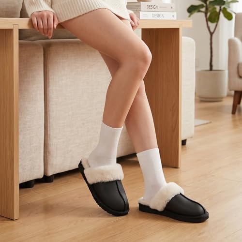 Image of OOW Fuzzy Slippers for Women Cozy Faux Fur House Shoes Memory Foam Slippers | Winter, Warm Slippers, Indoor and Outdoor