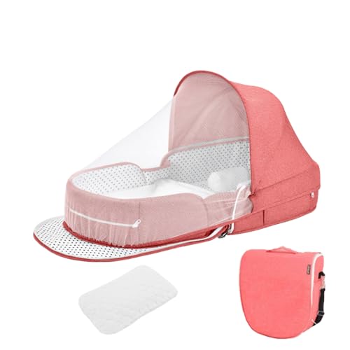 Image of PGONEEE Baby Travel Bassinet Portable Bassinets, Foldable Carry Bag Bassinet Travel Crib for Baby Co-Sleeping, Lightweight Baby Lounger Pod Infant Bed with 2-1 Mosquito & Canopy (Pink)