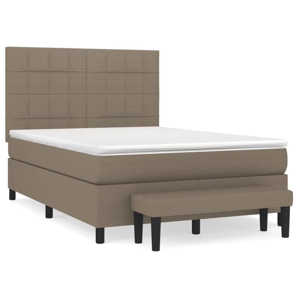 Łóżko kontynentalne z materacem, materiał taupe, 140 x 190 cm, regulowany zagłówek, rdzeń sprężynowy kieszeniowy, meble do sypialni, komfortowy leżak