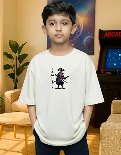 Image of Samurai Warrior Oversized T-Shirt for Kids 4-17 Years | Anime Samurai Front & Back Print | Boys & Girls Cotton Casual Tee